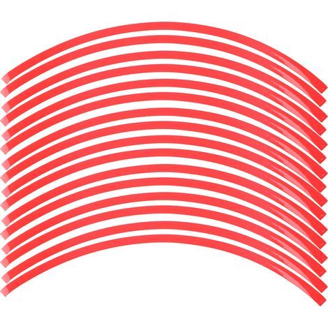 Adhésif Réfléchissant pour Roues de Voiture/Moto - 16 Strips Pré-Courbés - Universal (34cm, Scarlet) - Résistant UV/Chaleur (1/5)