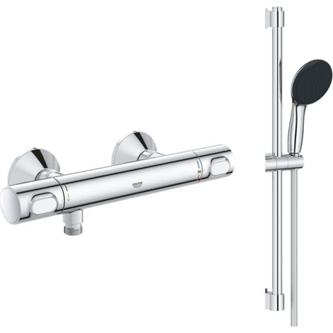 Mitigeur douche thermostatique GROHE GROHE Precision Flow + Ensemble de douche 2 jets avec barre Chromé
