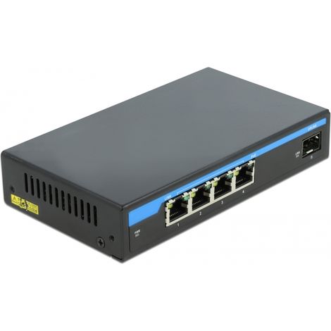 Delock Conmutador Ethernet Gigabit de 4 puertos PoE + 1 SFP
