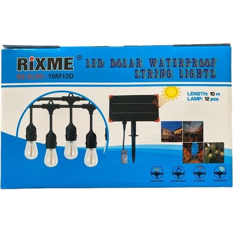 CATENE CATENA LUMINOSA CON PANNELLO SOLARE 10 MT 12 LAMPADINE DA ESTERNO