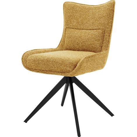 ML-Design Poltroncina sala da pranzo girevole a 360° imbottita con rivestimento in tessuto gambe in acciaio e piedini antigraffio regolabili sedia moderna per cucina soggiorno e salotto giallo senape (1/5)