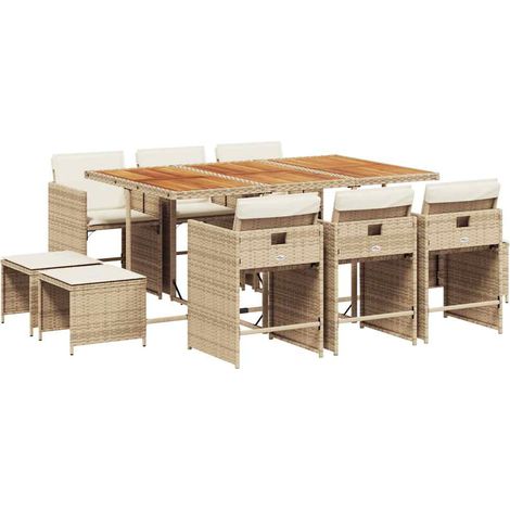 Maison Exclusive - 11-tlg. Garten-Essgruppe mit Kissen Beige Poly