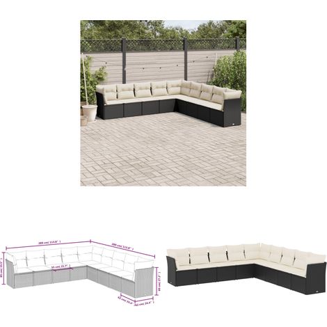 9-tlg. Garten-Sofagarnitur mit Kissen Schwarz Poly Rattan - Gartensofas - Outdoor Möbel - Lounge Set - Rattan Sofa - Gartenlounge - Home & Living