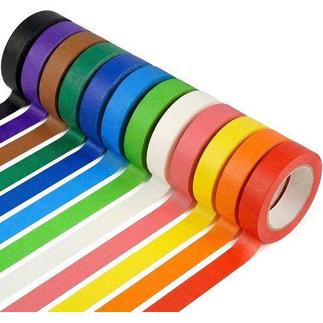 Lot de 12 rouleaux de ruban Washi, 15 mm x 13 m, rubans adhésifs décoratifs en 12 couleurs, pour marquage, étiquetage, peinture, bricolage et loisirs créatifs (1/5)