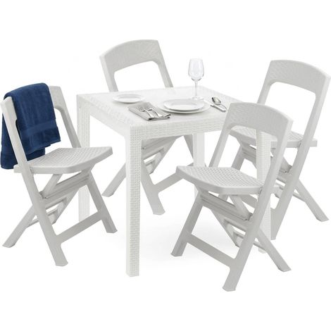 Dmora - Set salotto da esterno Falconara, Salottino outdoor o indoor, Tavolo quadrato con 2 sedie pieghevoli, Made in Italy, Bianco