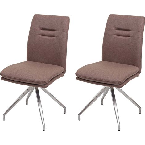 2x Chaise de salle à manger HWC-H70, chaise de cuisine, tissu, acier inoxydable brossé - brun