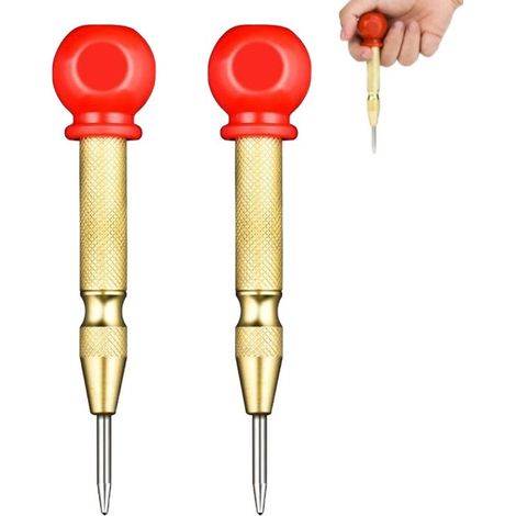2 pièces - poinçon automatique - poinçon automatique pour métal - poinçons à ressort - foret de centrage à ressort en laiton - poinçon automatique - pour bois, mur, plastique, métal, acier inoxydable  (1/5)