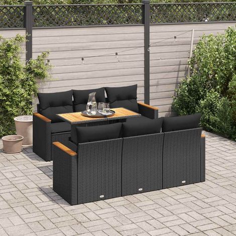 Set sofás jardín y cojines 7 pzas ratán sintético acacia negro vidaXL (1/5)
