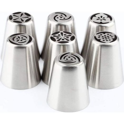 Lot de 7 douilles russes en acier inoxydable, accessoire de pâtisserie pour glaçage et décoration de gâteaux, ustensile de cuisine pour pâtissier (1/4)