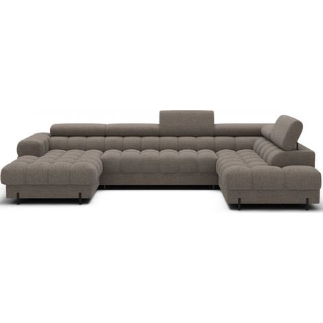 Canapé panoramique convertible Beige foncé angle droit FERARIA 358x93x202cm (1/5)