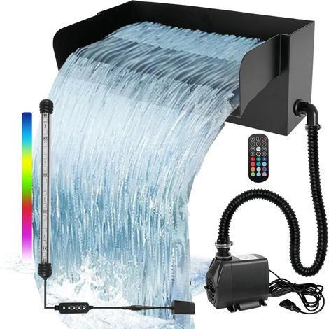Kit de cascade pour bassin - 20 cm - Fontaine avec pompe de 45 W 3000 l/h et lumière LED - Caractéristiques de l'eau pour jardin, patio, terrasse, mur d'eau, étang Koi (1/5)