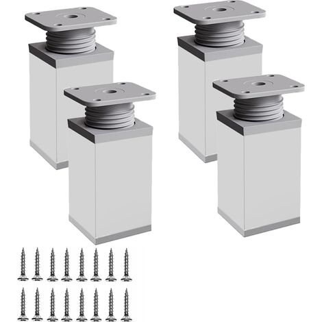 Lot de 4 Rehausseur Meuble, Pieds Carrés en Alliage d’Aluminium 40×100 mm, Pied de Meuble Réglable, Pied réglable pour Meuble, Ajuste la Hauteur de Vos Meubles Jusqu’à 20 mm (1/5)