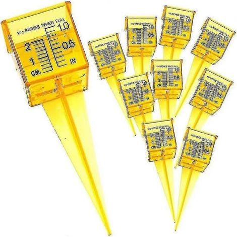 Lot de 10 jauges de pluie/d'arrosage en plastique jaune vif à large ouverture. 3/4\ (1/3)
