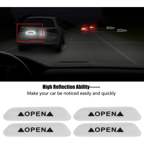 Set mit 4 weißen, selbstklebenden Reflektorstreifen für Autotüren, Aufkleber für Fahrzeugsicherheit und Signalisierung (1/5)