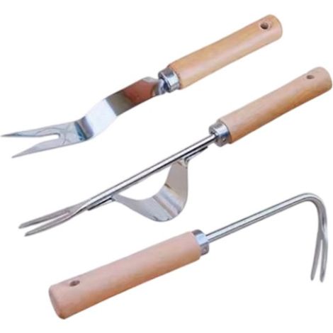 Kit de désherbage 3 pièces, désherbeurs en acier inoxydable, arrache-racines avec manche en bois et nettoyeur de joints, outils manuels pour jardin (1/5)