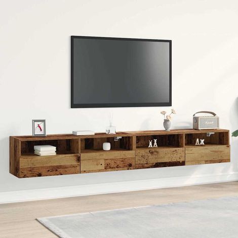 Meuble TV mural 2 pcs-Banc TV-Meuble Télé Bois Ancien 100 x 30 x 30 cm (1/5)