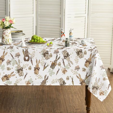 1 Nappe, 140x200 cm, polyester, motif lapin, anti-taches, cuisine, fête de Pâques