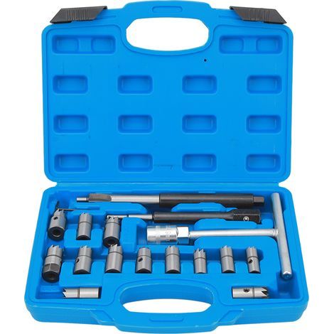 17-piece diesel injector seat milling/reaming kit, carbon steel, flat/angular cleaning (1/5)