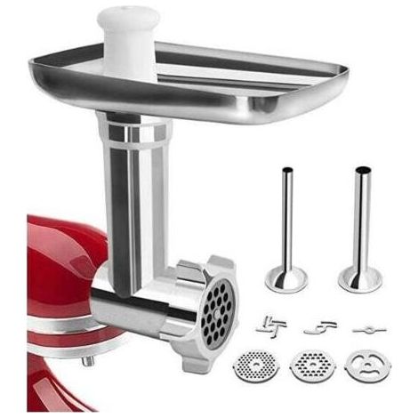 KitchenAid Fleischwolf-Aufsatz für Küchenmaschinen – Lebensmittelechtes Aluminium – 3 Lochscheiben und 2 Füllrohre (1/5)