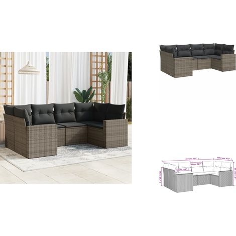 Salon de jardin 6 pcs avec coussins gris résine tressée - Salon De Jardin - Meuble Extérieur - Salon D'extérieur - Set De Canapé - Résine Tressée (1/3)