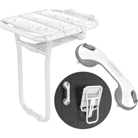 Silla y banco plegables para ducha, asiento de ducha resistente montado en la pared con patas y barra de agarre con ventosa - capacidad de 227 kg (500 lb) para personas mayores, adultos y mujeres emba (1/5)