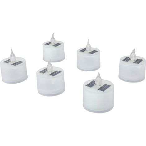 Lot de 6 bougies solaires chauffe-plat étanches et rechargeables pour extérieur, avec capteur de lumière intégré, idéales pour lanternes, jardin, camping et décoration intérieure. (1/5)