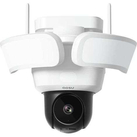 AOSU Camara Vigilancia Exterior con Focos - 3K 5MP Floodlight Camera Wired 2600 lúmenes - 360 Grados, con Cable Grabación Continua 24/7, Detección Humanoide por IA, 2.4GHz WiFi (1/5)