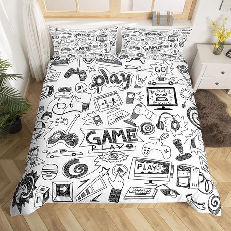 Parure de lit pour garçon - Housse de couette motif jeux vidéo - Décoration pour salle de jeux - Doux - Réversible - Motif graffiti hip hop - Pour enfants - 200 x 200 cm (1/5)