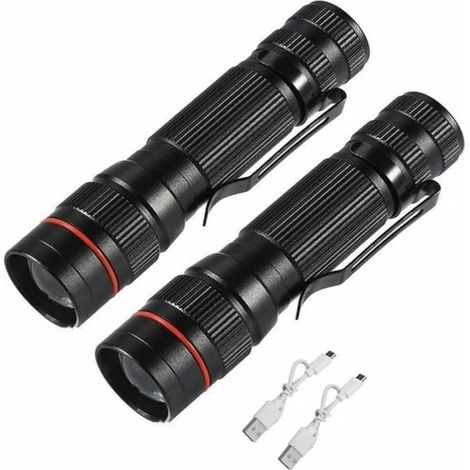 LED-Taschenlampen, wiederaufladbar, taktische Taschenlampen, hohe Lumen, superhell, kleine Mini-Taschenlampe, 3 Modi, tragbare Laterne (2er-Pack) (schwarz) (1/3)