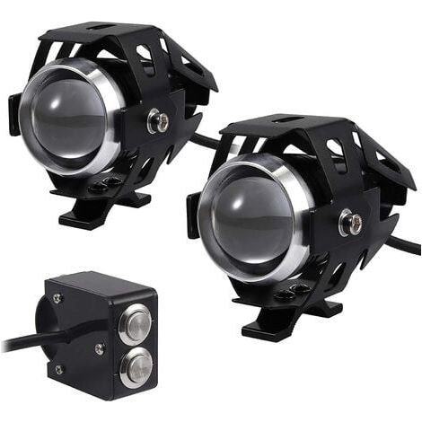 Faro LED para motocicleta de 15 W, faro auxiliar para motocicleta, luz antiniebla para motocicleta, faro LED, 3000 lm, resistente al agua U5, 12-24 V para motocicleta, quad y scooter – con interruptor (1/4)