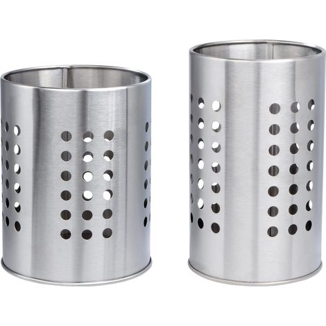 Besteckabtropfgestell, 2-teiliger runder Edelstahl-Besteckhalter, Aufbewahrungsbox für Küchenutensilien (Silber) (1/5)
