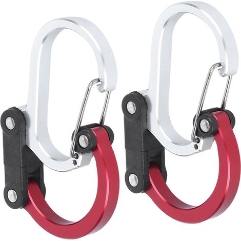 Mousqueton multifonction en aluminium pour voyages et activités de plein air, avec boucle externe à fixation rapide (lot de 2, rouge).