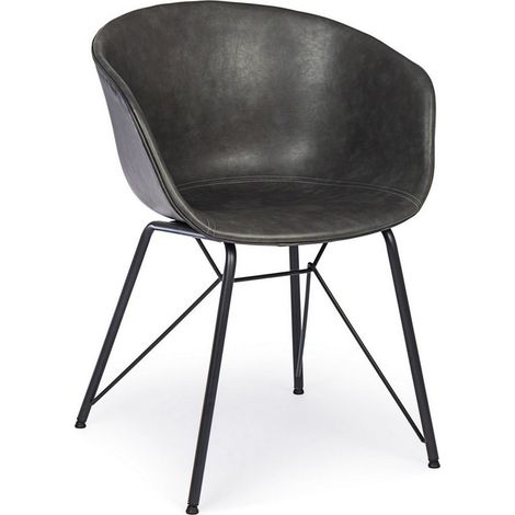 Sedia Warhol con gambe in acciaio verniciato a polvere epossidica, per arredo interno 59 x 54,5 x h 80 cm -Nero / Antracite / Confezione da 2 pezzi (1/5)