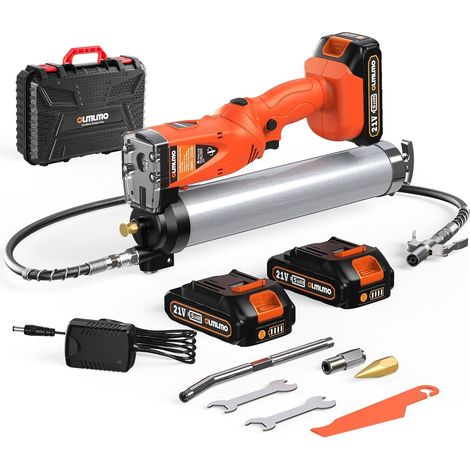 olmlmo Pompe à Graisse Electrique, 2 en 1 Pompe à Graisse Sans Fil avec 22.0AH Batteries et Chargeur, 10000 PSI 4.5 oz/min Pistolet à Graisse avec 3 Raccords, Tuyau de 39,4” et Mallette de Rangement (1/5)
