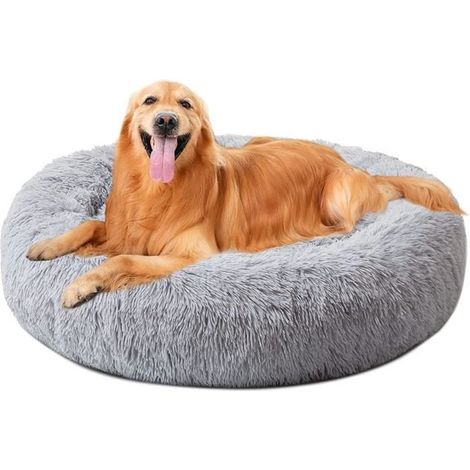 Couchage Panier Chien Chat Corbeille Coussin Rond en peluche Hiver Chaud en Peluche Lit Animal de couchage d\'intérieur, Gris 100cm (1/4)