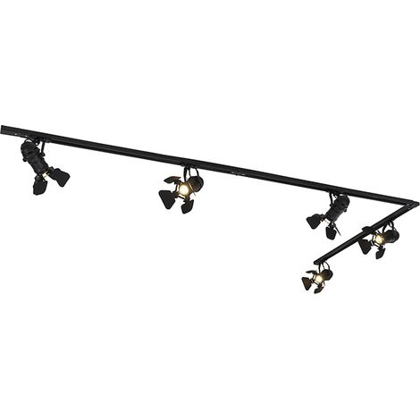 QAZQA movie - LED Système sur rail spot luminaire plafond, plafonnier compatible pour led - 5 lumière - L 300 cm - Noir - Moderne - éclairage intérieur - Salon I Chambre I Cuisine I Salle à manger