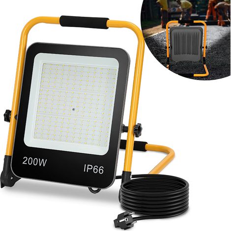 Jiubiaz LED Baustrahler Arbeitsleuchte 200W 16000LM Kaltweiß LED Fluter mit 3M Kabel und Wasserdicht IP66 Strahler für Innen-und Außenbereich