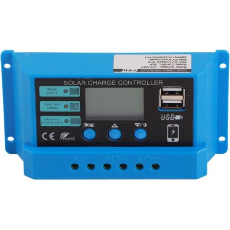 Controlador de carga solar de 12V 24V, regulador de carga para panel de batería para hogar y caravana, 20A -Crezuo