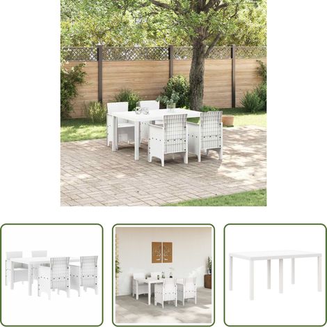 Terrassentisch - Garten Essgruppe 5 pcs Weiß Polt Rattan (1/5)