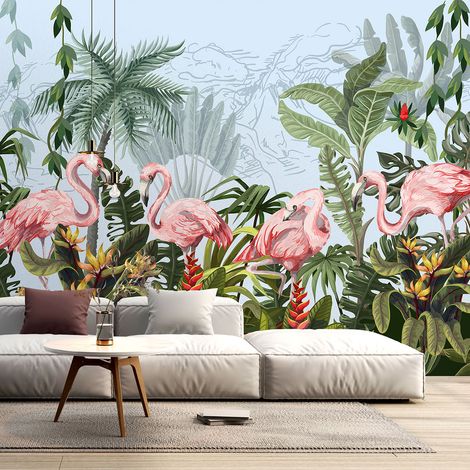 Papier peint panoramique Enfants - Flamants roses - 130 cm x 87 cm (1/4)