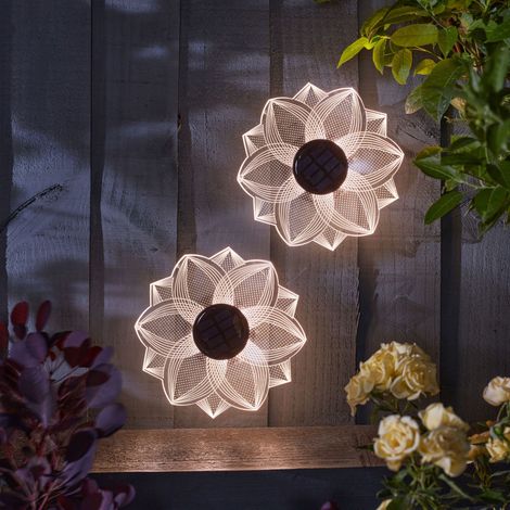 Lot de 2 déco murales solaires fleur h19cm