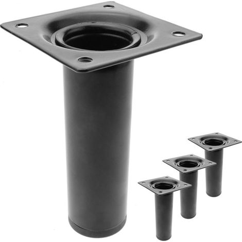 Pieds de table rond pour meubles et bureau en acier noir 10cm 4-pack (1/5)
