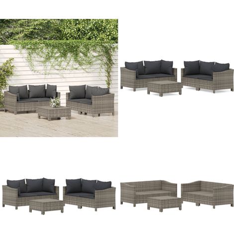 5-tlg. Garten-Lounge-Set mit Kissen Grau Poly Rattan - Gartenmöbel - Rattan (1/5)