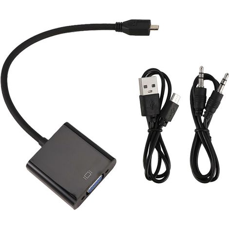 Câble adaptateur micro-HDMI vers VGA, convertisseur vidéo 1080p, avec prise audio et câble d'alimentation USB, compatible avec Xbox, webcam, etc. (1/5)