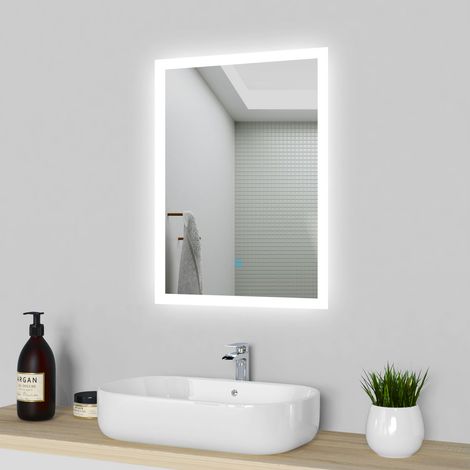 LED Bathroom Mirror with LED Lights , Demister Touch Sensor Wall Mounted - 500x700mm Dimmable 3 Light Colour