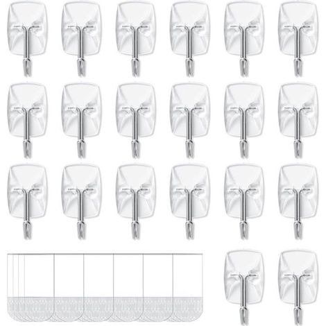20 Crochets, 24 Languettes, Crochet en Fil Métallique Transparents, Crochet Adhesif Mural de Petit Modèle - Pour Accrocher (1/5)