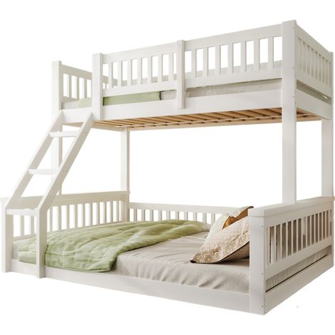 Lit Superposé 90/140x200cm - En Bois avec Barrières - Pour Enfant, Chambre - Blanc (1/5)
