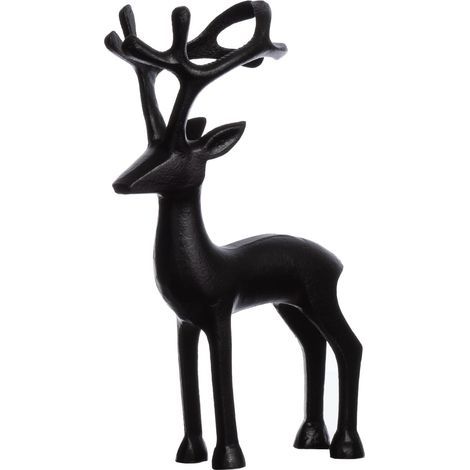 Dekorative Rentierfigur aus Aluminium, Hirsch-Aufsteller, Weihnachtsdekoration – Schwarz – Höhe: 15 cm (1/5)