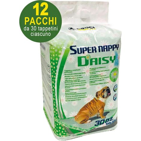 360 SuperNappy Daisy tapis hygiéniques pour chiens 57x54 cm - 12 paquets de 30 chacun