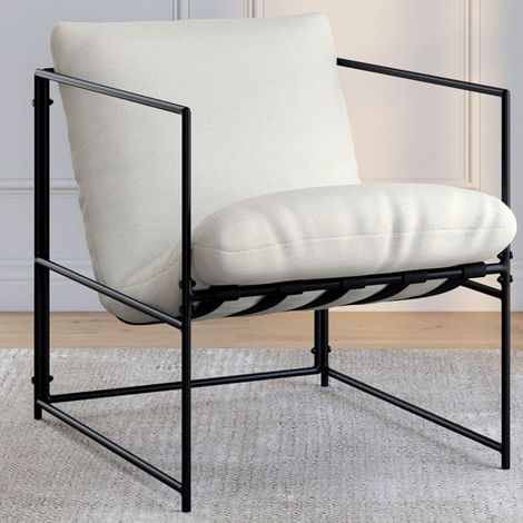 Sillón tapizado ULYSSE con estructura de metal y cojín blanco